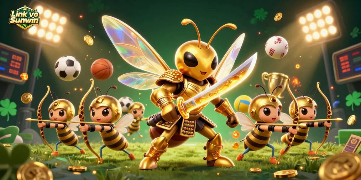 Engage with Link vào Sunwin chính thức in this dynamic 3D casino illustration featuring sports betting elements.