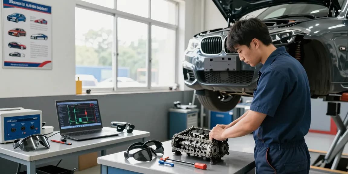 Professionelles Wechseln der BMW Steuerkette in einer Werkstatt für perfekten Motorbetrieb.
