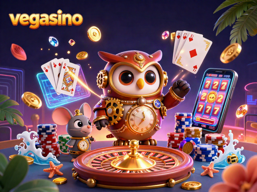 Engage with vegasino's vibrant casino atmosphere through this rich, 3D illustration.