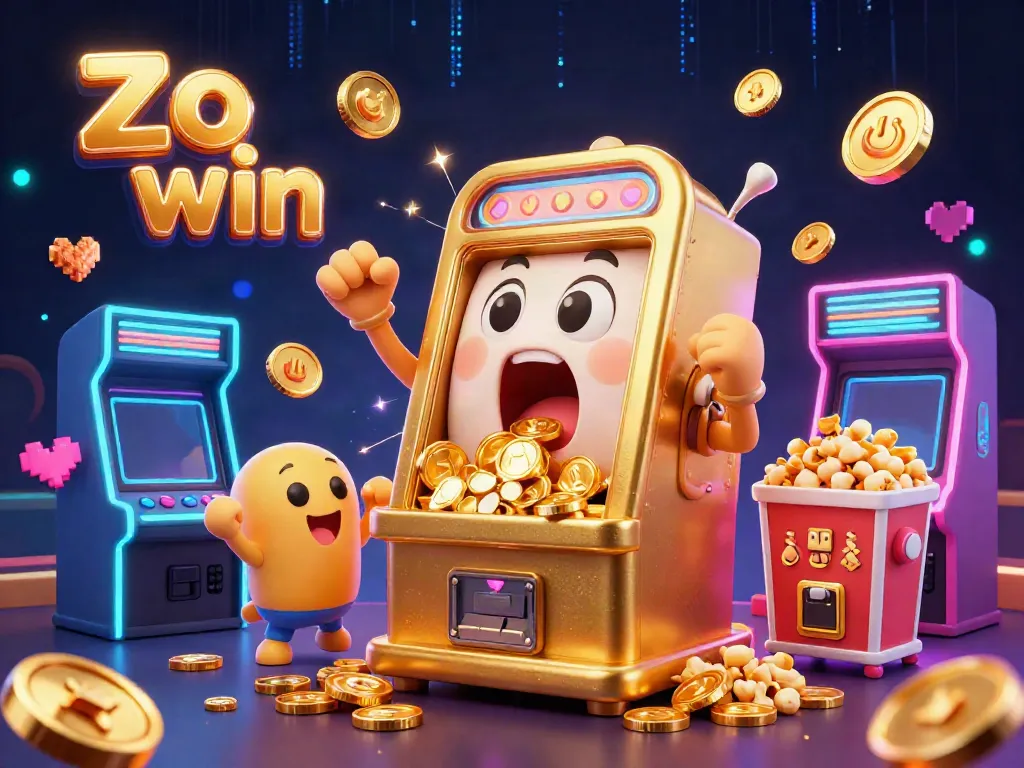 Experience thrilling jackpots at Zo win with an exciting golden slot machine pouring coins in a vibrant casino scene.