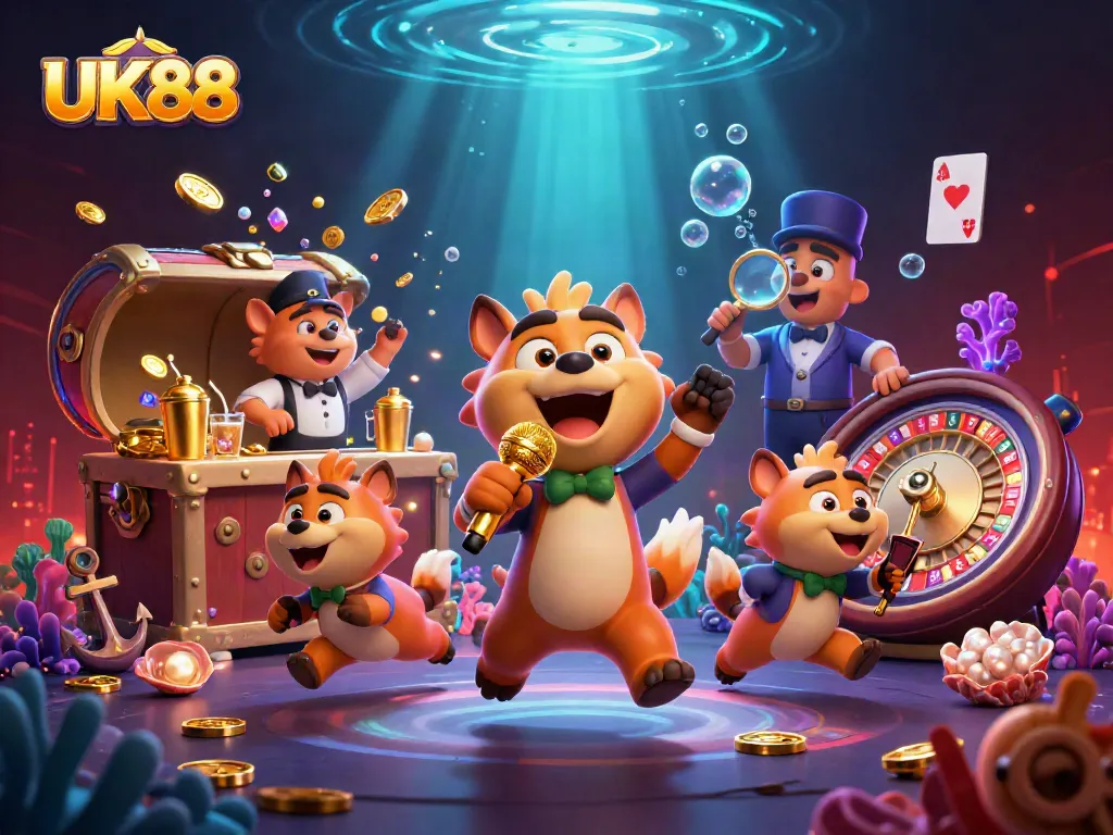 Engage with the vibrant UK88 casino experience featuring hyenas in a lively comedy club.