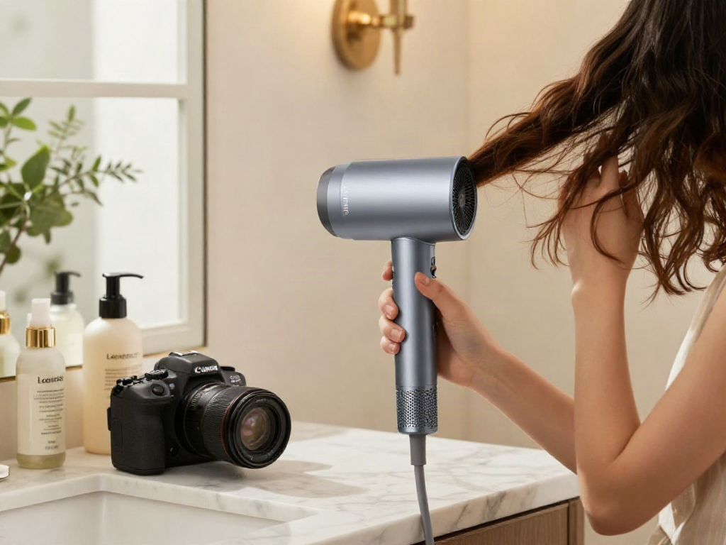Laifen Air Pro Haartrockner gegen Frizz in stilvollem Badezimmer, professionelle Haartrocknung.