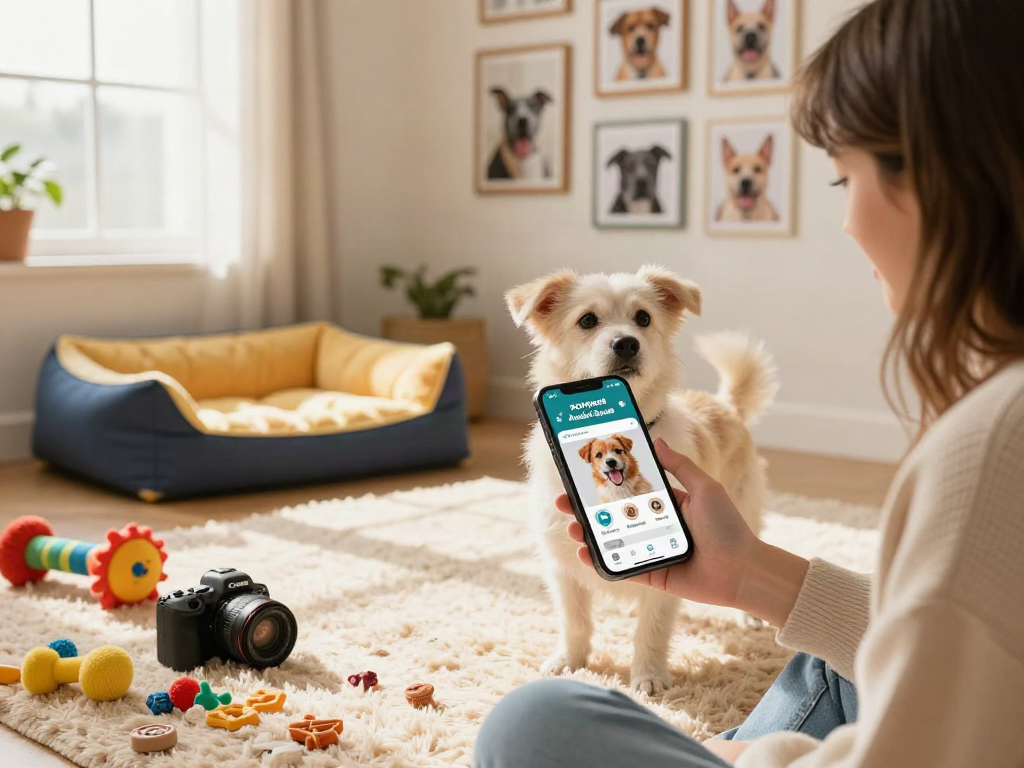 Engaging pet owner with dog, promoting rokok88 super community experience with joyful atmosphere.